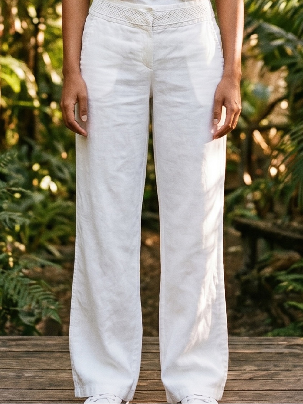 Wide Leg Linen-Blend Pants in White